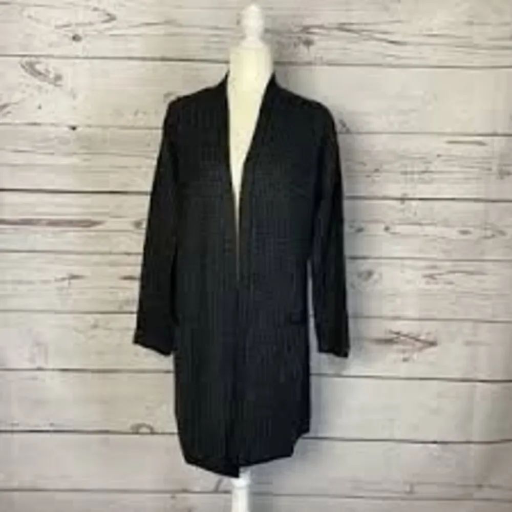 Fortune + Ivy Women's Size M Open Front Thermal Cardigan Black Waffle Knit Basic